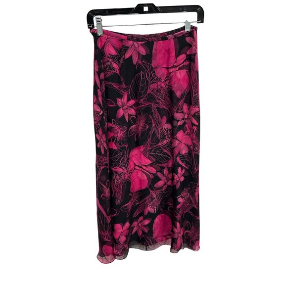 Dana Buchman Petite Womens Floral Pink & Black Maxi Skirt Size 6 Flowy Chic - Picture 2 of 9